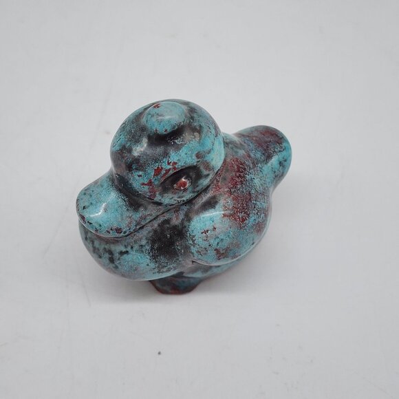 Vintage Handcrafted Ceramic Duck Figurine Turquoise & Red Distressed Finish 2.25 - Picture 2 of 10